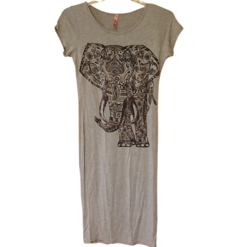 Retro‎ Doll Soft Grey Dress With Tribal Elephant Junior Size XL